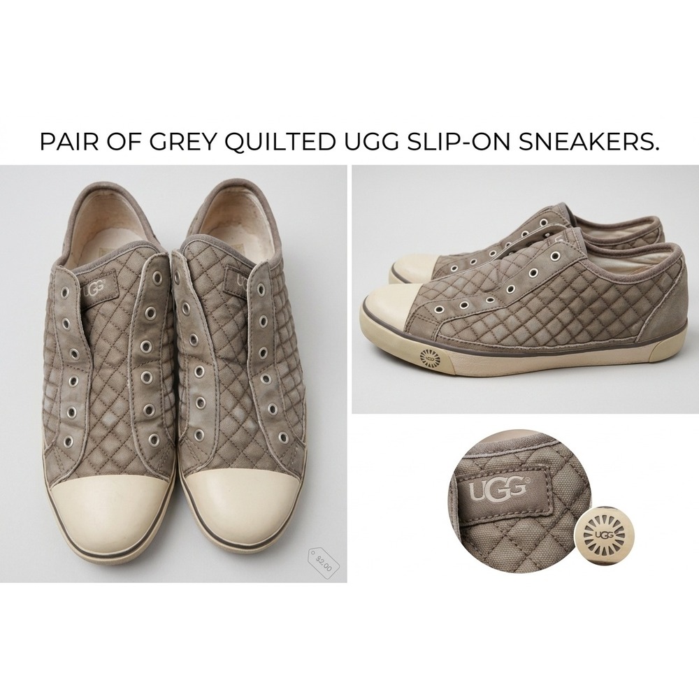Comfy Boho UGG Laela Quilted Leather Slip On Sheepskin Sneakers Taupe Grey Sz 11